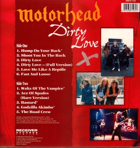 Motorhead Dirty Love LP vinyl UK Receiver Limited 1989 with label inner RRLP123 - Picture 2 of 5