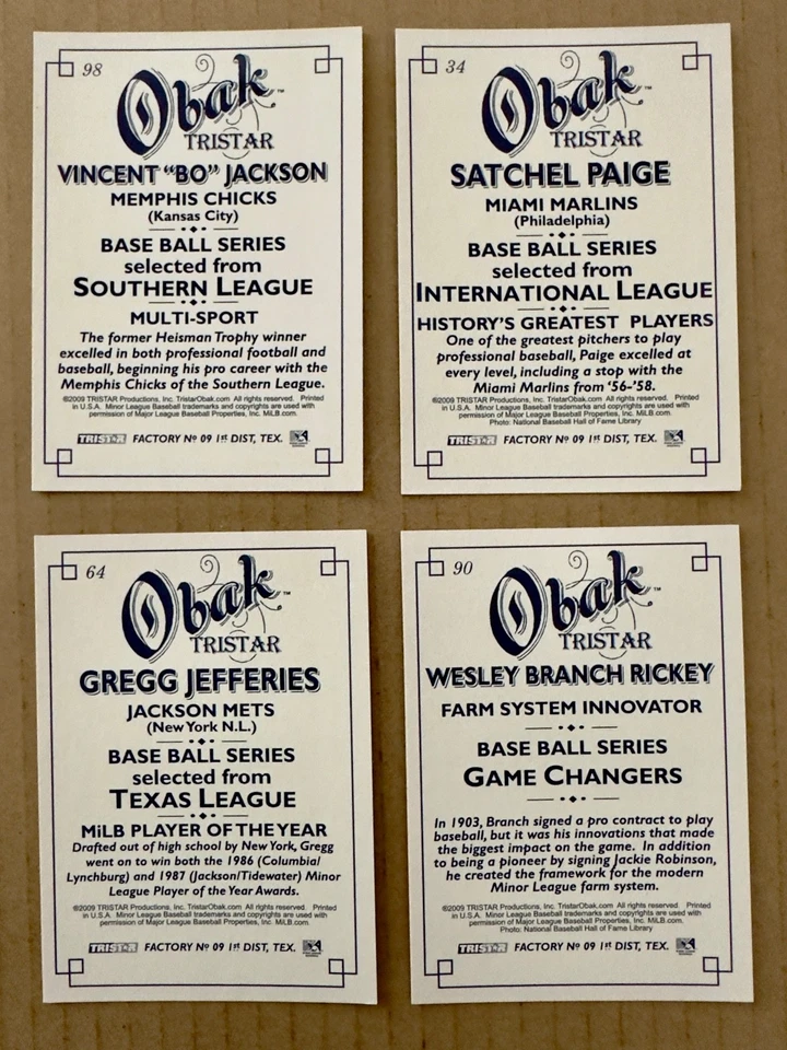 2009 Tristar OBak lot of 18 Bo Jackson, Satchel, Rickey, Baugh, Conley, Key NMMT - Image 3 of 4
