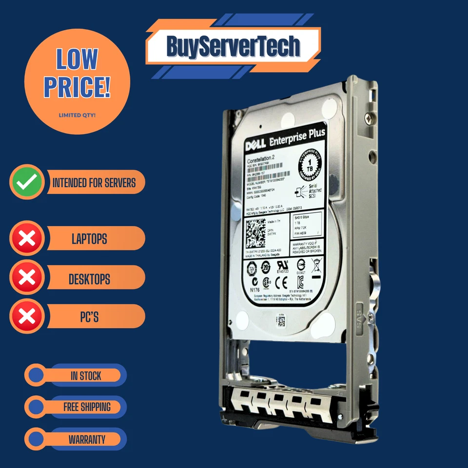 Dell ST91000640SS 1TB 7.2K 2.5" SAS 6Gb/s HDD 0VXTPX + Tray | Verified | 1YR - Image 2 of 4