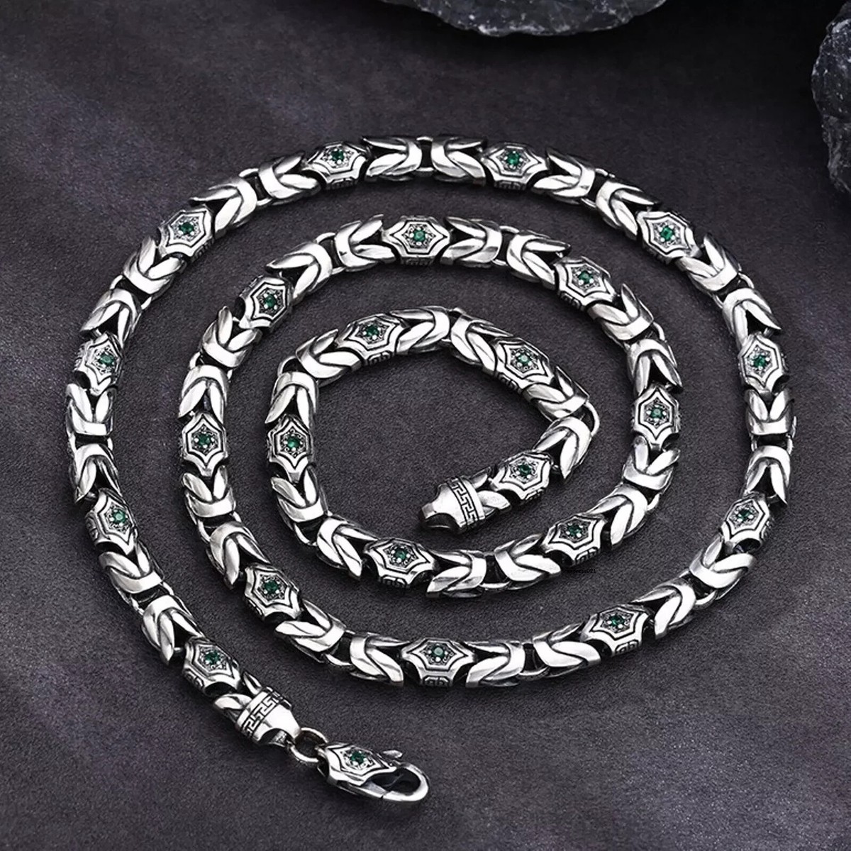 アクセサリー Silver 925 necklace for men Handmade Men's 925 Sterling Silver Chain - Byzantine Design