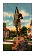 Postcard Statue of Massasoit standing on Rock Monument Plymouth Mass.  C-17