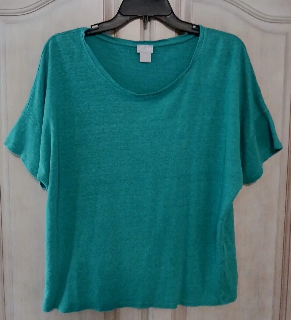 Chico's 100%Linen Teal S/S Pullover Blouse Size 3… - image 1