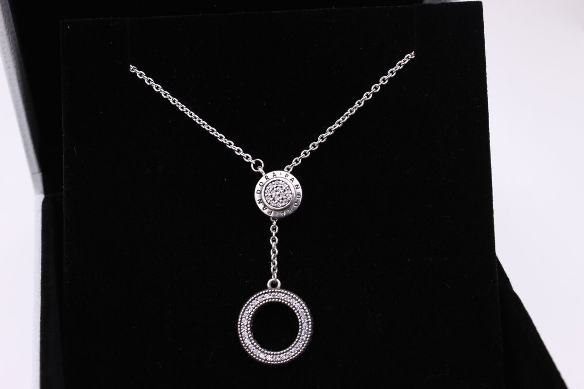 New Authentic PANDORA Signature Logo Pave Circle Y-Necklace New Authentic PANDORA Signature Logo Pave Circle Y-Necklace