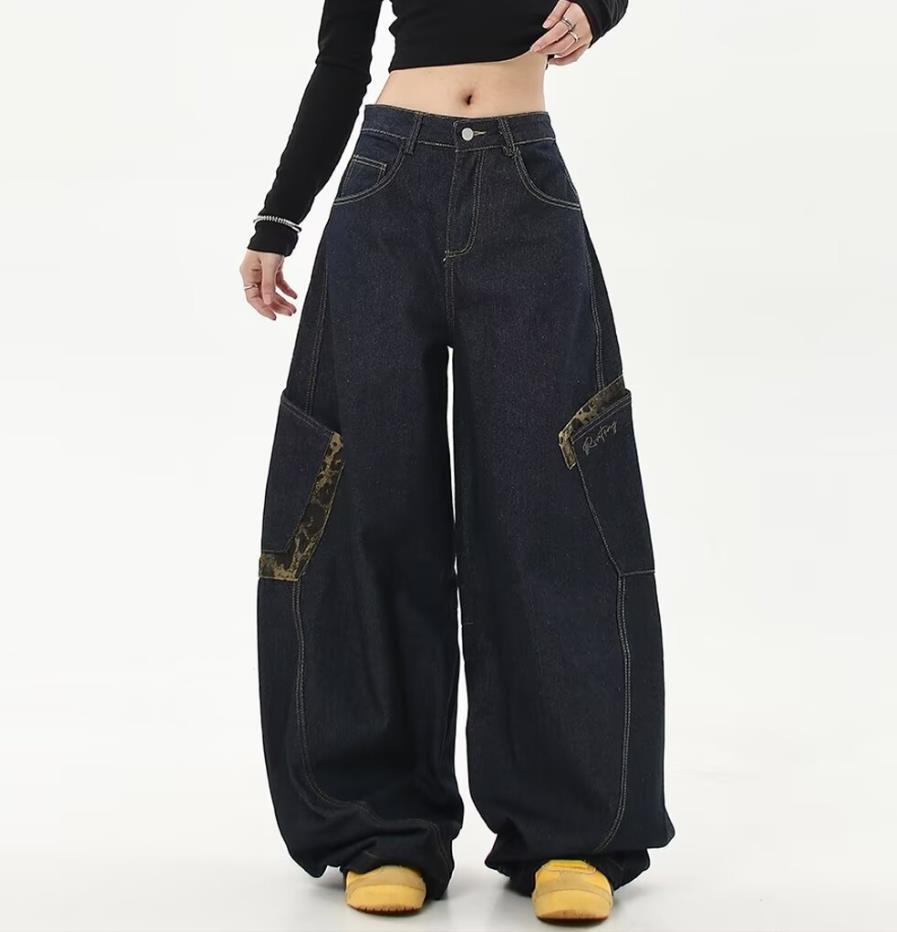 Hip Hop Style Blue Black Denim Jeans with Lantern Pants and Big