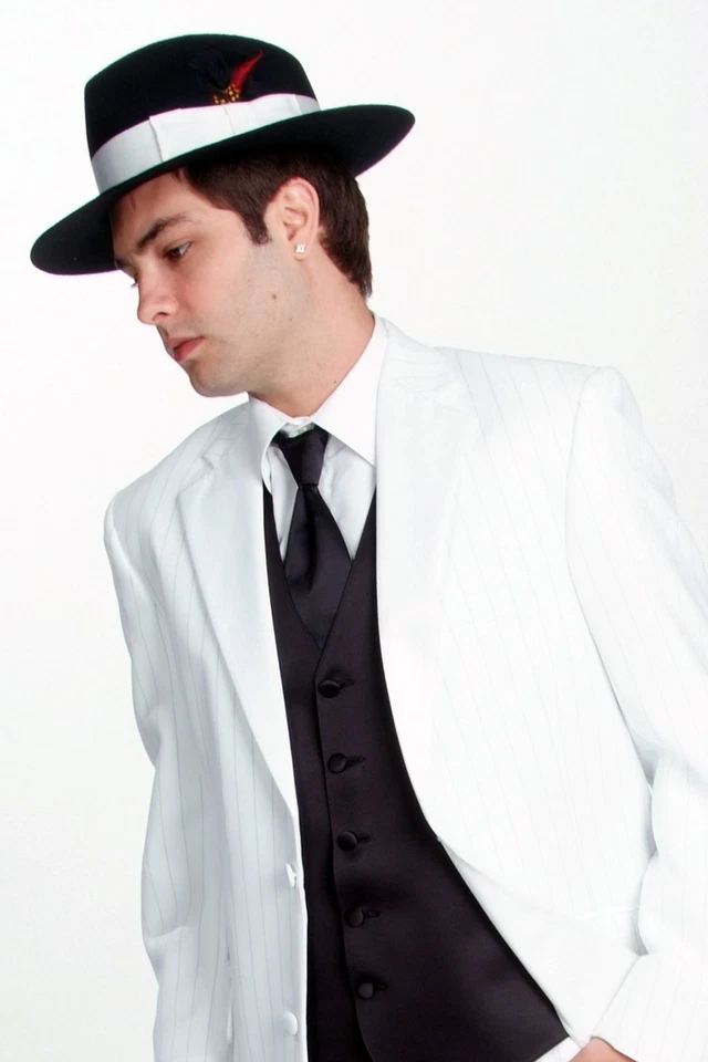 White Pin Stripe Tuxedo 2 Button Jacket with matching  Pant Option - Many sizes - Image 3 of 3