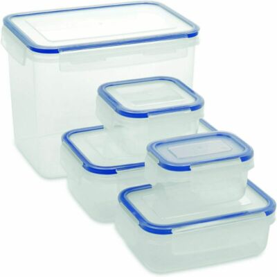 Addis rechteckige Lebensmittelaufbewahrung mit Cliptop Deckel 5er Set klar/blau