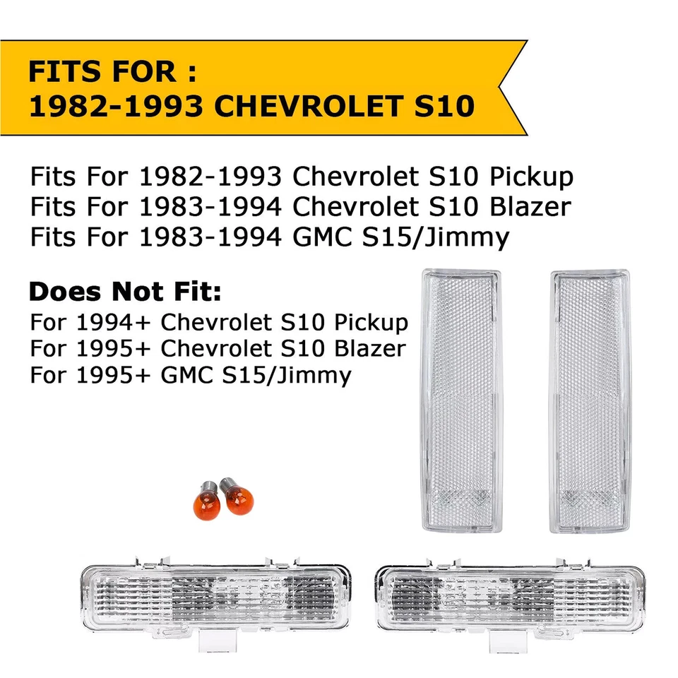 HECASA CLEAR Corner Bumper Signal Light For 83-93 Chevy S10 Blazer GMC S15 Jimmy - Изображение 2 из 4