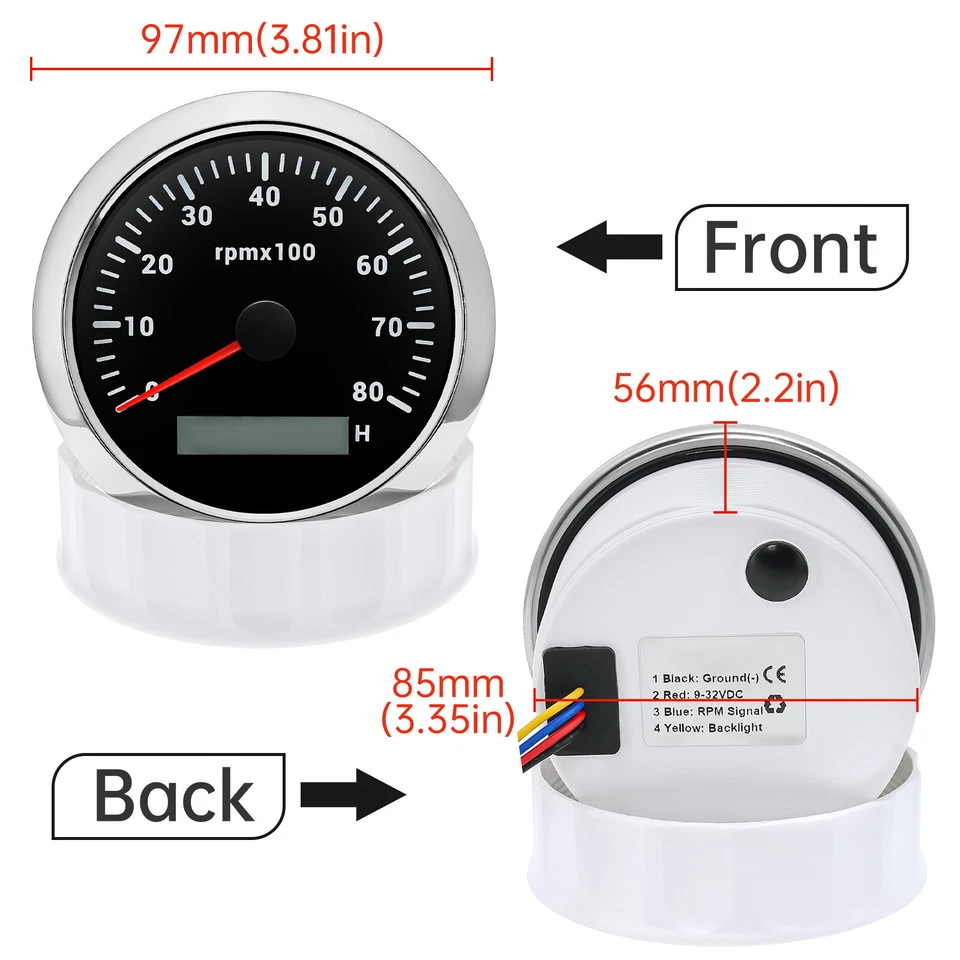 85mm GPS Speedometer 80MPH Tacho 8000RPM&52mm Fuel/Oil/Temp/Volt/Trim Gauge Set - Image 4 of 4