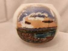 Old German Glass Globe Vase With Zeppelin & Airplane Friedrichshafen