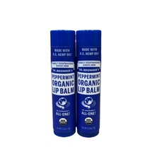 2 Pack- Dr Bronner's All-One Peppermint Lip Balm, 0.15 oz each