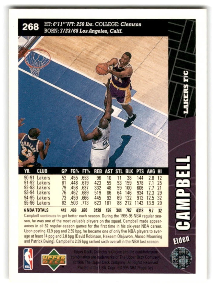 1996-97 Collector's Choice #268 Elden Campbell | Los Angeles Lakers - Image 2 of 2