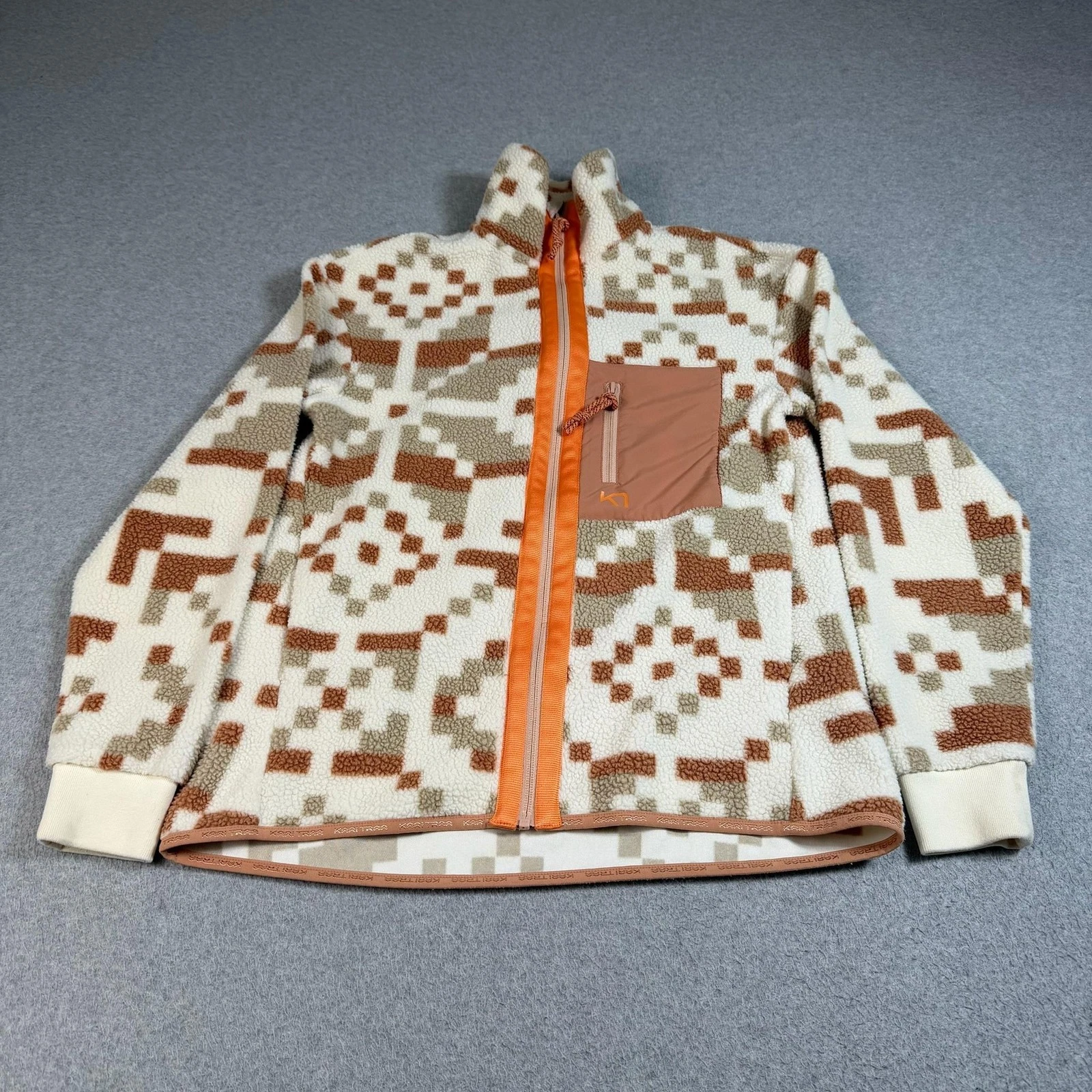 Kari Traa Fleece Jacket Womens Small White Geometric Full Zip Ski Hiking Outdoor