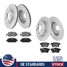 For 2013 - 2017 Honda Accord Front Rear Drilled Disc Rotors Ceramic Brake Pads