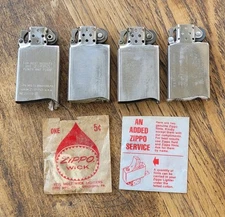 Vintage Zippo Slim Lighter Insert LOT OF 4 Chrome Inserts w/ Extra Flints & Wick