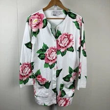 Vintage Adrienne Vittadini Cardigan Jacket Top Womens Small Rose Floral Print