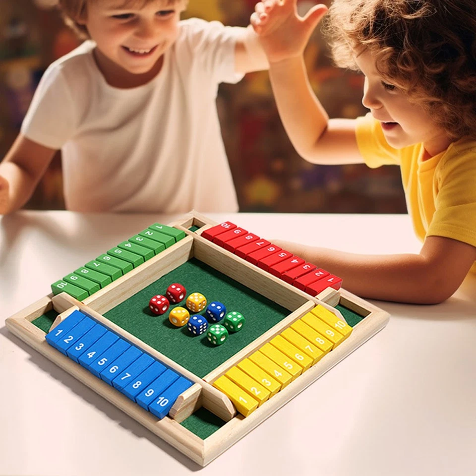 Shut the Box Dice Game Wooden Board Math Number Game Family for 1-4 Players - Image 4 of 4