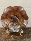 Vintage Millersburg Trout & Fly Carnival Glass Bowl Amethyst Ruffles 9”