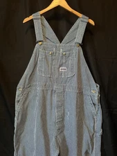 Vintage Big Smith Overalls Hickory Stripe Railroad Made In USA 48x36 Grunge