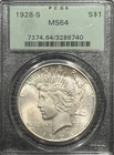 1928-S PEACE DOLLAR PCGS MS64 OGH