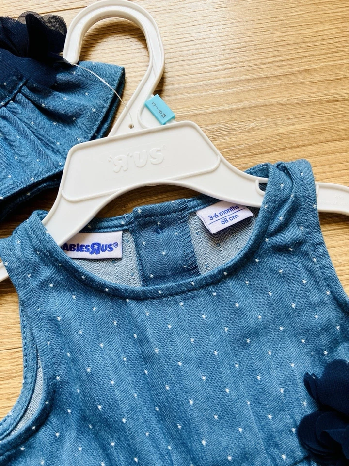 Nuevo con etiquetas Bebé Niña 3-6 Meses Conjunto Ropa Mameluco Sombrero Azul Denim Verano Foto 4 de 4