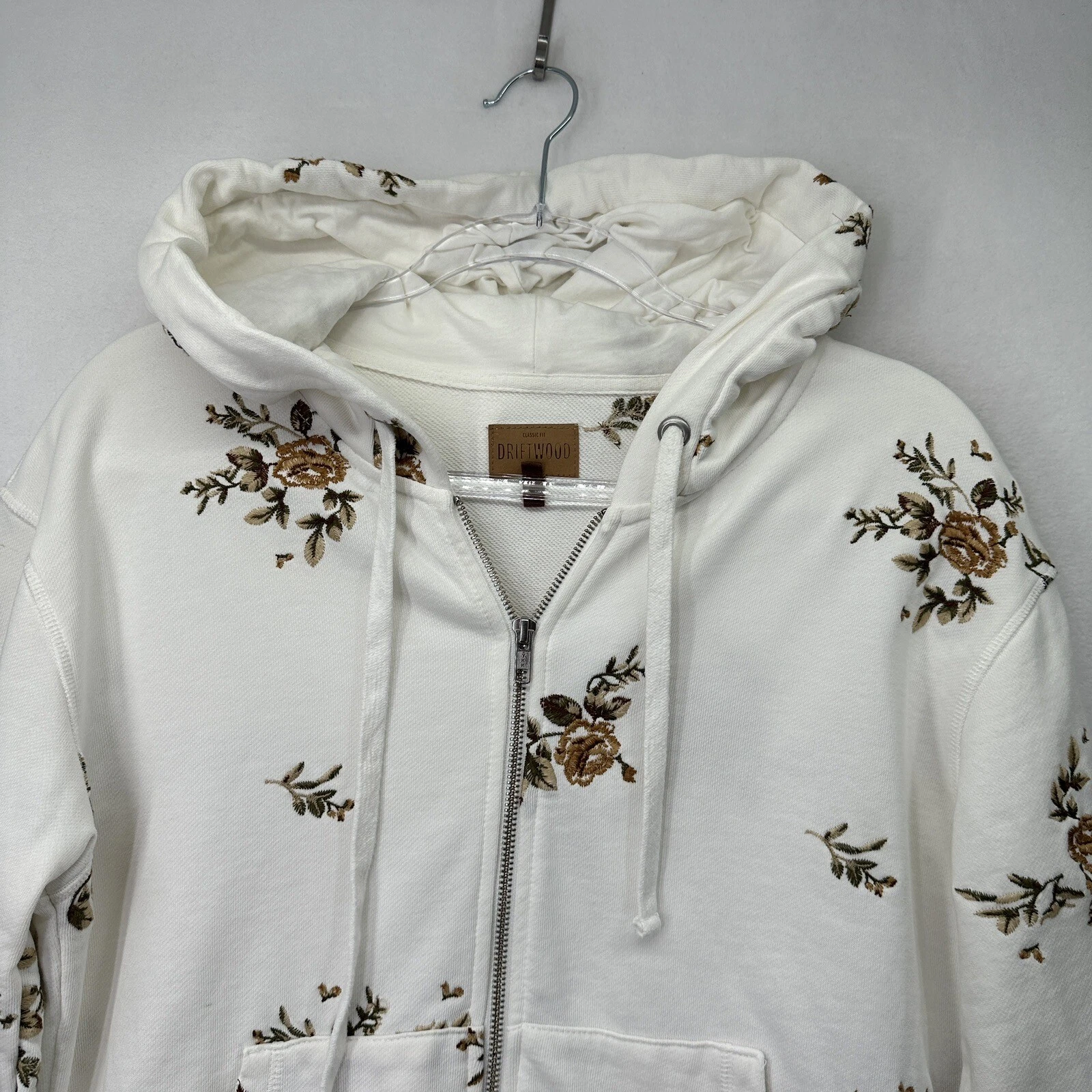 OFF WHITE Felpa con cappuccio Driftwood ricamata floreale avorio taglia S full zip