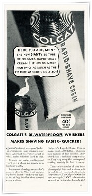 Print Ad Colgate Rapid-Shave Cream Duck 1934 2/3-Page Advertisement