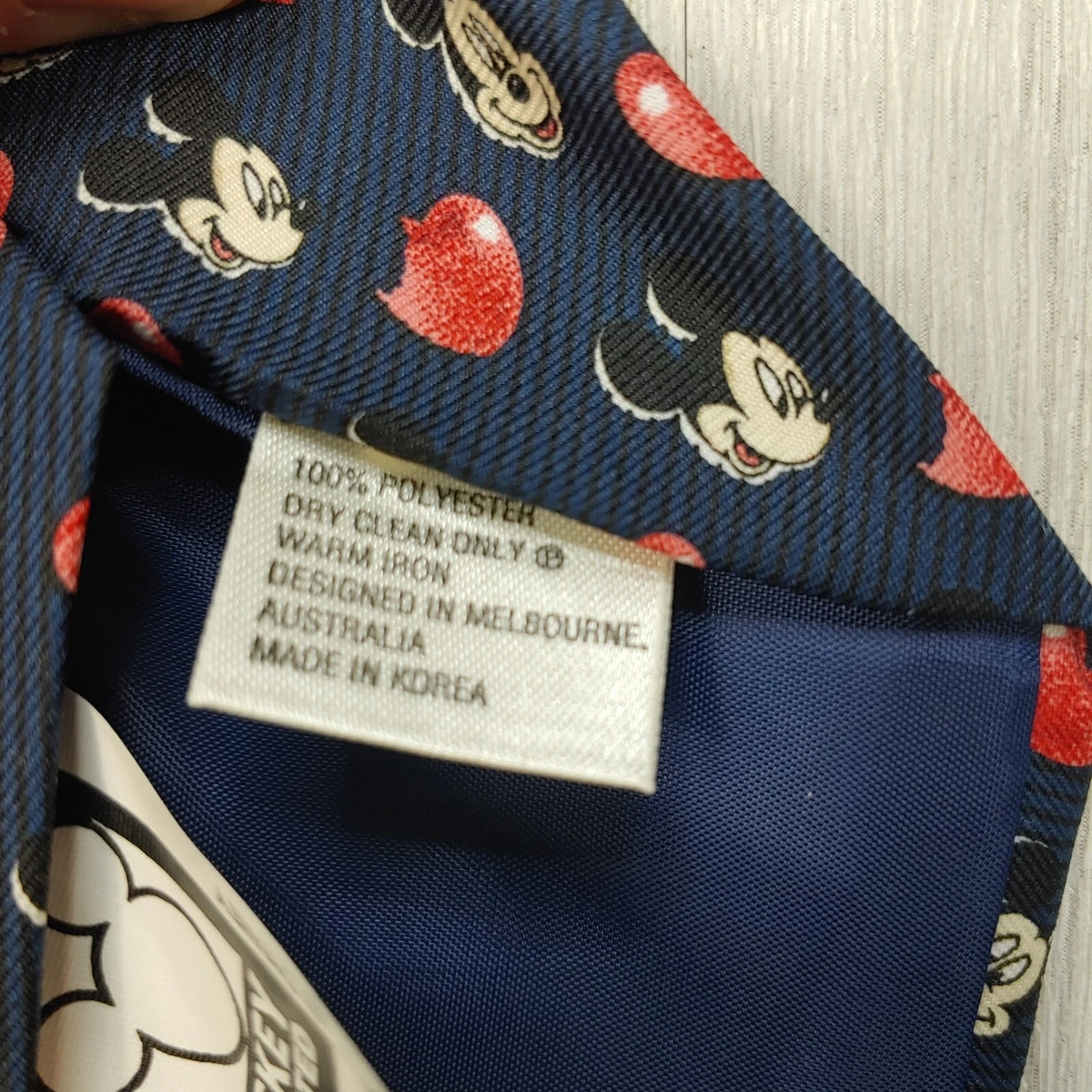 Disney Mickey Mouse Tie Men's Vintage Necktie Retro Red Hearts Navy Blue