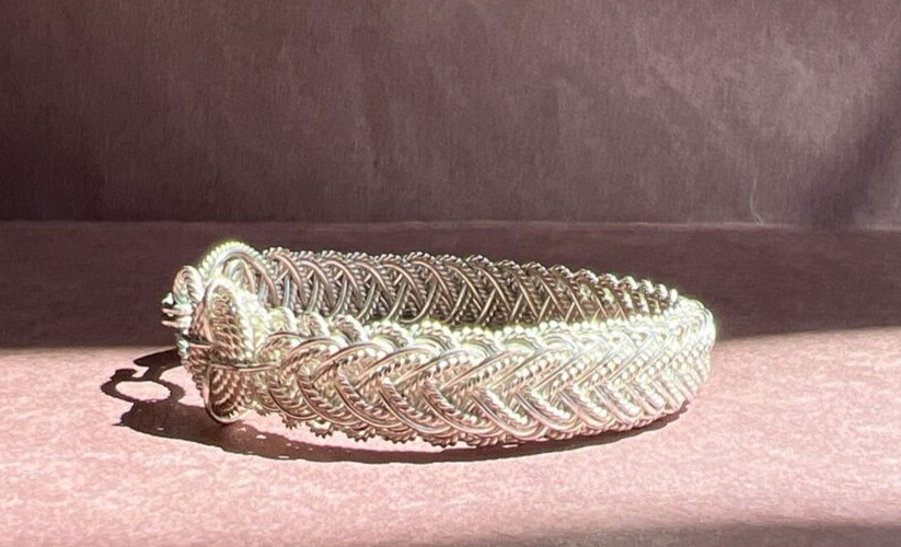 Silver Tone Woven Bangle Bracelet Hook Clasp - image 10