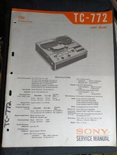 Sony TC-772 Service Manual Reel To Reel Original