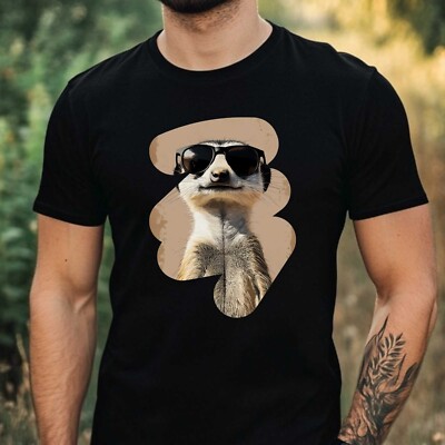Men's Meerkat Glasses Print Cotton T-Shirt Size XS to 5XL
