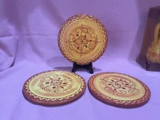 3 Vintage Pier 1 Earthenware Trivets Karistan Yellow Orange Berries Scroll 8"