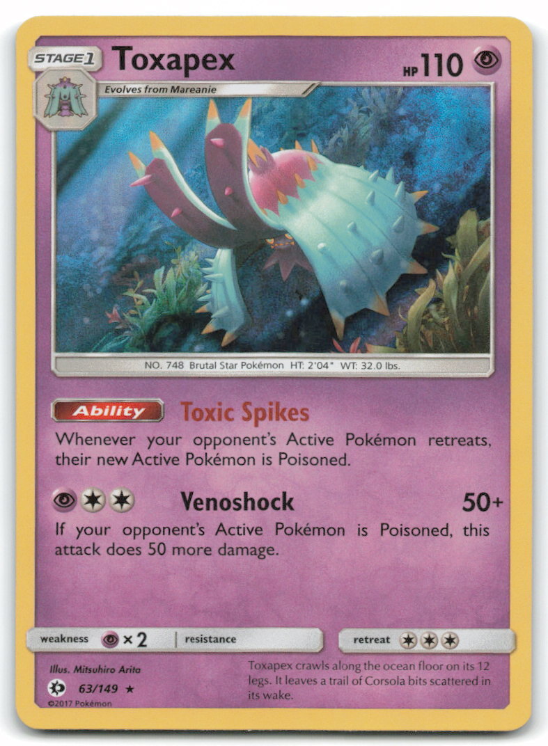 Toxapex #63/149 Sun and Moon Base Set Holo Rare Holo LP Pokemon Card 4C