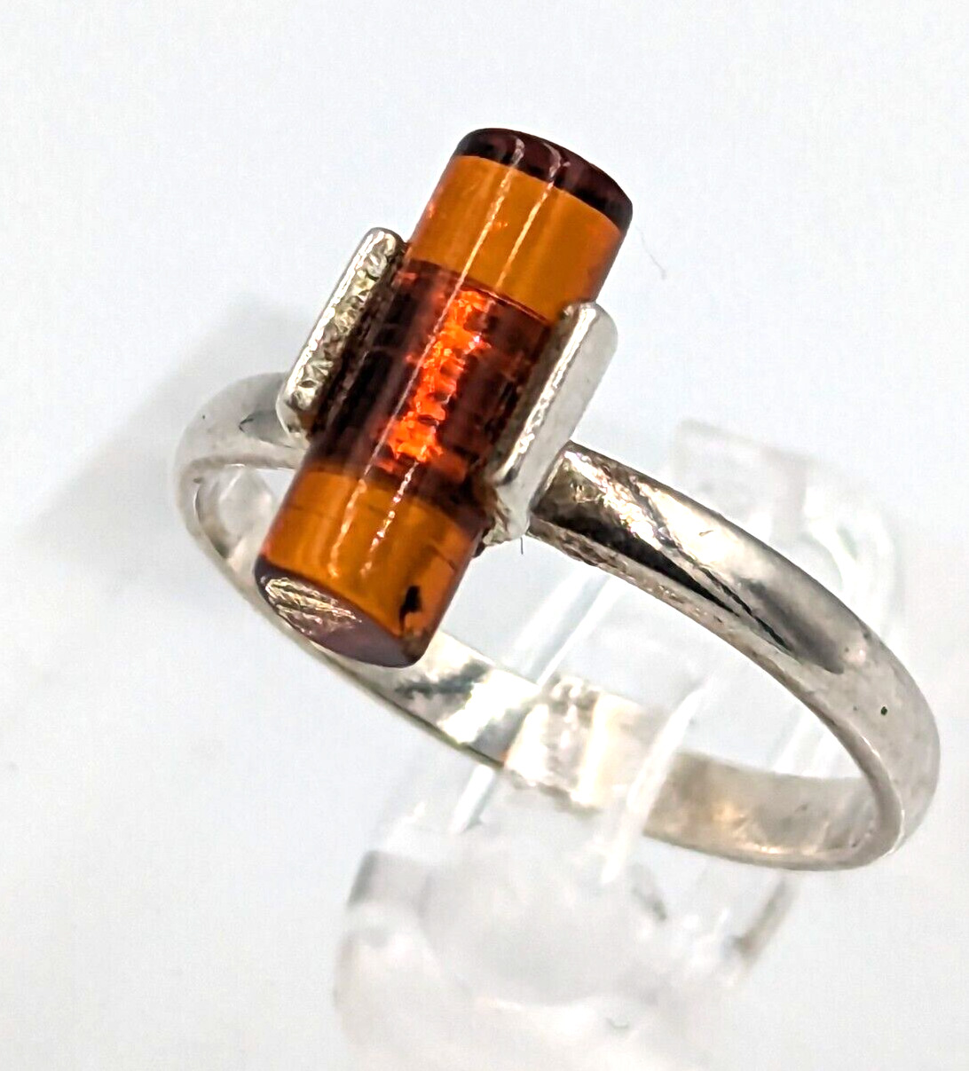Baltic Amber Sterling Silver Ring Cylindric Stone… - image 1