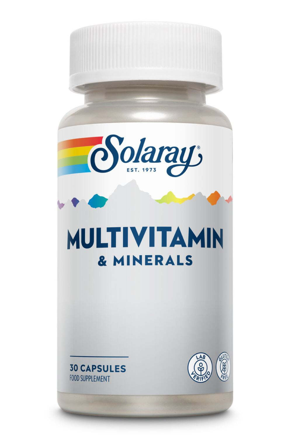 Multivitamínico y minerales Solaray - verificado por laboratorio - 30 cápsulas sin gluten