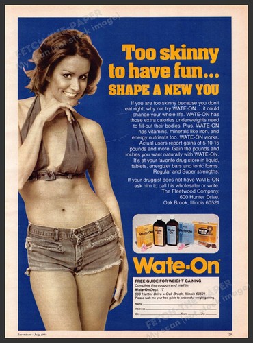 Wate-on 1970s Print Advertisement 1979 Added Calories to Fill-Out Thinner Bodies