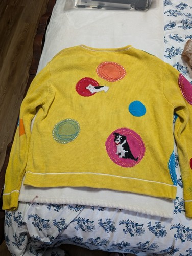 Vintage Susan Bristol 2001 Yellow Dog Cardigan Size Large Petite  - Picture 10 of 13