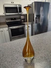 Vintage Veneto Murano Blown Art Glass Vase Clear Yellow Long Thin Neck Beauty