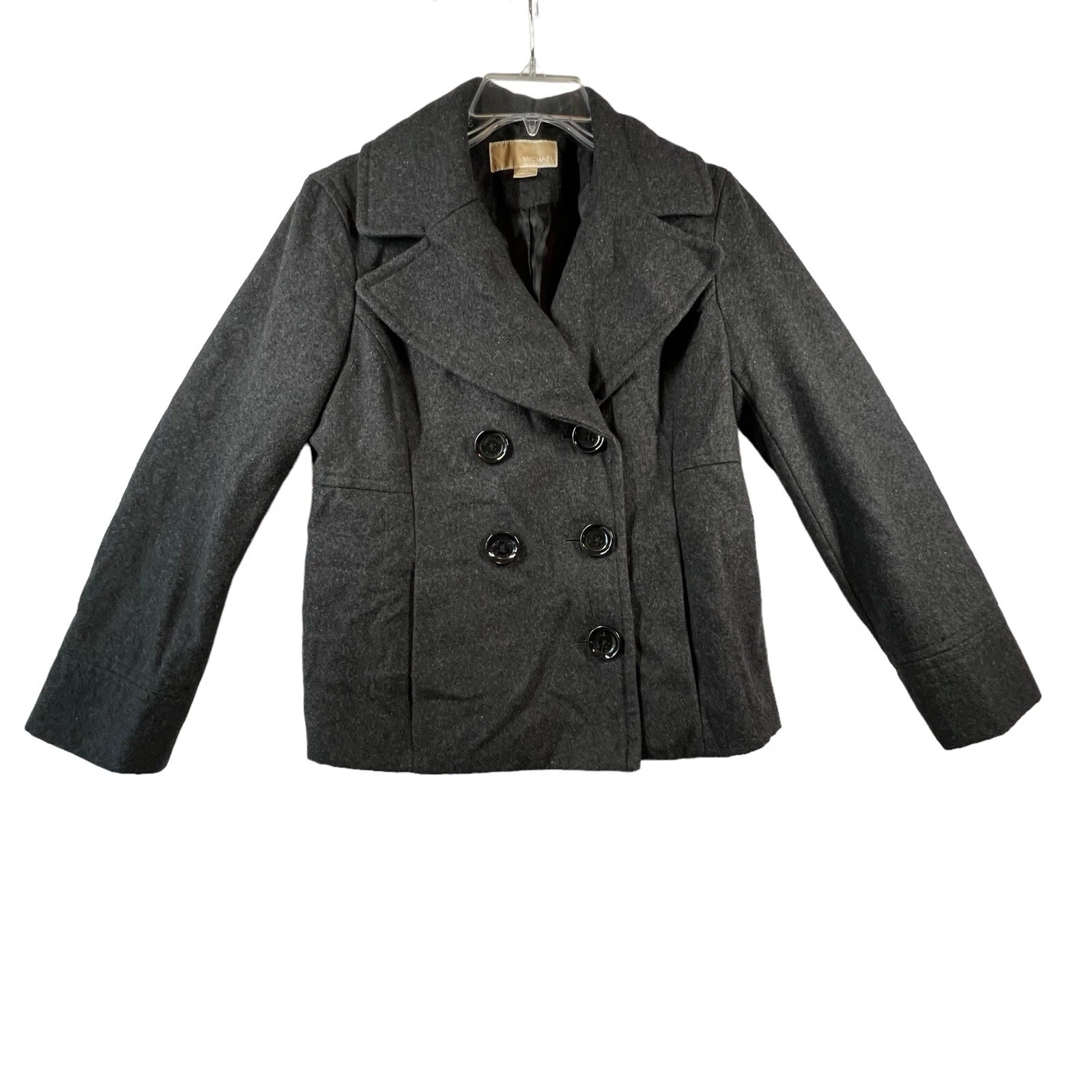 Cappotto MICHAEL KORS lana pea grigio scuro antracite doppiopetto foderato piccolo bottone