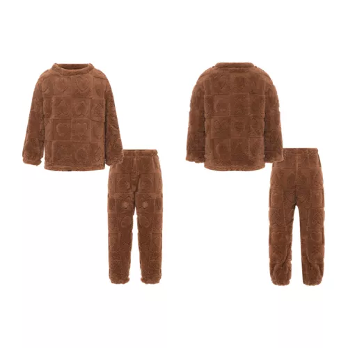 Kids Boys Girls Pajamas Set Solid Color Tops With Pants Round Neck Flannel Suit - Foto 57 di 72