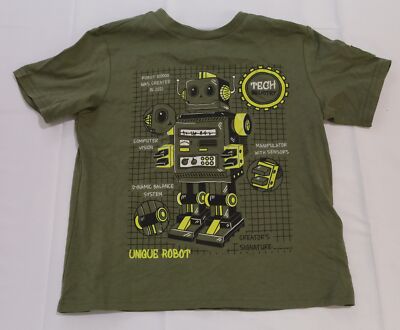 Gee Jay Kid's Boy's Unique Robot Graphic Print T-Shirt JL3 Green Size 5/6 NWT