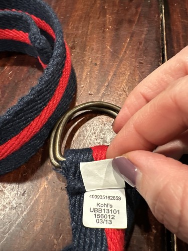 Boys Adjustable soft Cloth Belt One Size l0 navy blue W/red Stripe - Picture 3 of 3