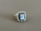Signed 925 F Vintage Sterling Silver Ring Gold Vermeil Blue CZ Engagement 045