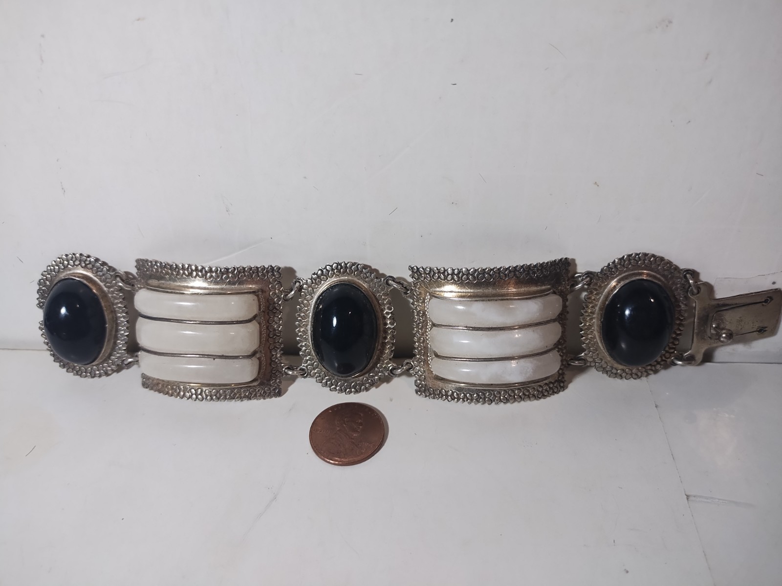 Heavy Solid Silver Vintage Panel Bracelet - image 1