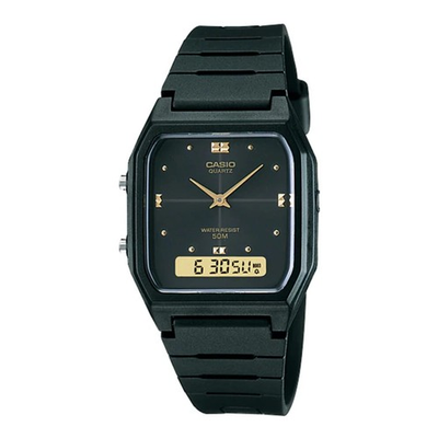 #ad Casio Men’s Analog Digital Watch with Black Dial and Gold Accents AW 48HE 1AV $41.95