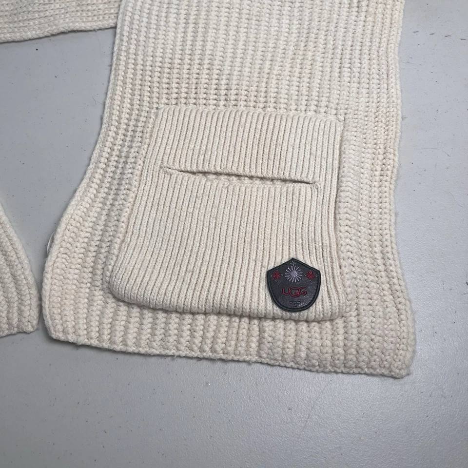 UGG 羊毛围巾粗罗纹针织口袋奶油色白色 68 英寸男女通用舒适冬季 — 第 3/4 张图片