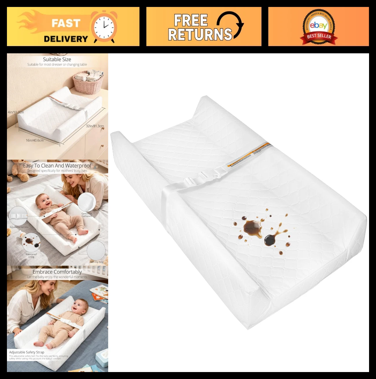 Waterproof Non-Slip Baby Changing Pad, Wipeable Diaper Mat with Safety Strap 32x
Opens in a new wind