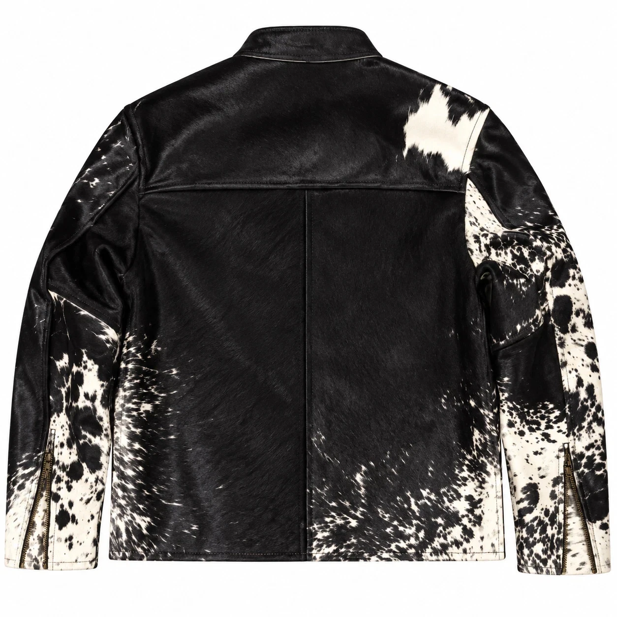 Men's Genuine Hair-On Cowhide Leather Jacket Black White Natural Western Biker image 3