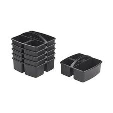 3-Compartment Small Plastic Caddy, Multipurpose Organization, 6-Pack Black
