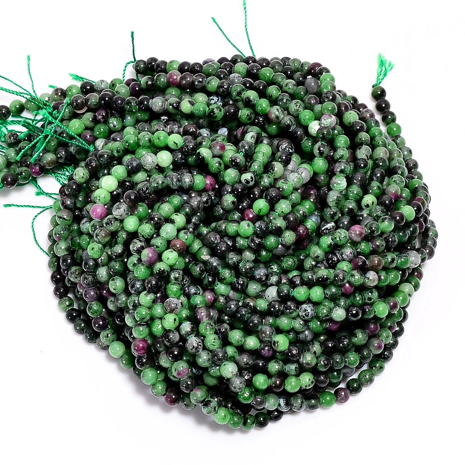 Natural Ruby Zoisite Gemstone Round Shape Smooth Beads 4X4.5 mm Strand 15" UB627 - Image 2 of 3