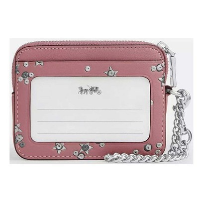 Coach Women's Zip Card Case Star Print, Silver/Dusty Pink Multi